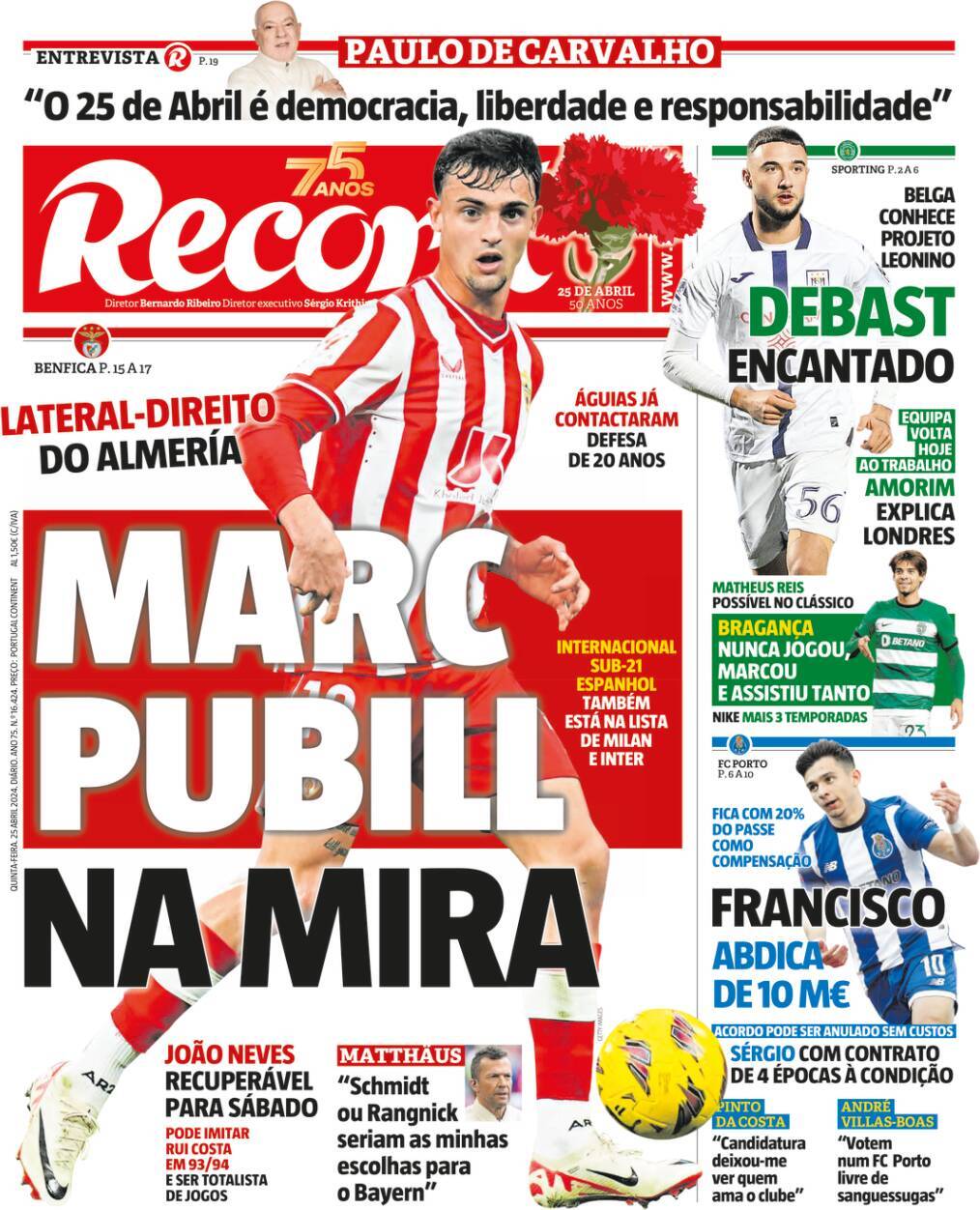 Record: Capa da Edi&ccedil;&atilde;o de quinta-feira, 25 de abril 2024