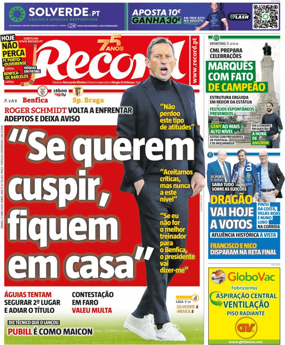 Jornal de Not&iacute;cias: Capa da Edi&ccedil;&atilde;o de s&aacute;bado, 27 de abril 2024