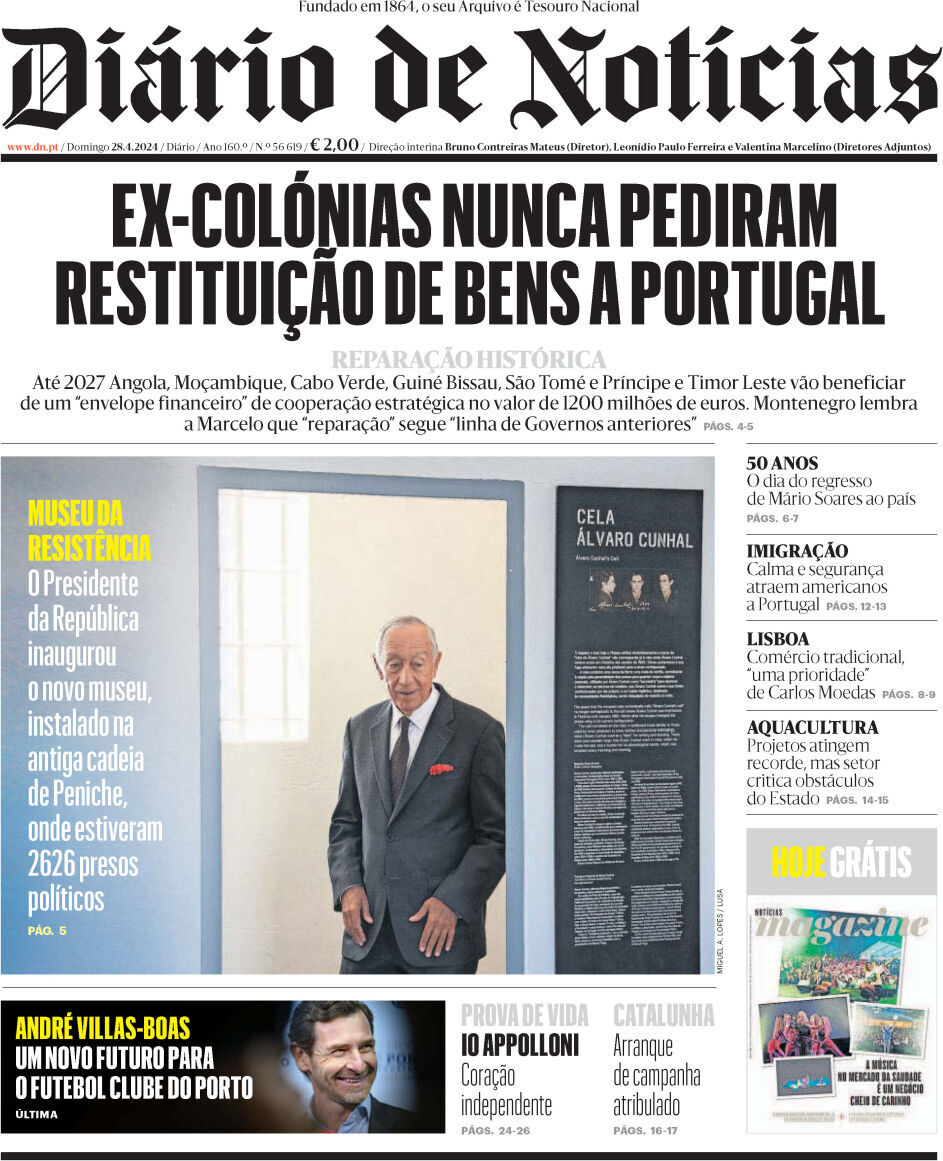 Di&aacute;rio de Not&iacute;cias: Capa da Edi&ccedil;&atilde;o de domingo, 28 de abril 2024