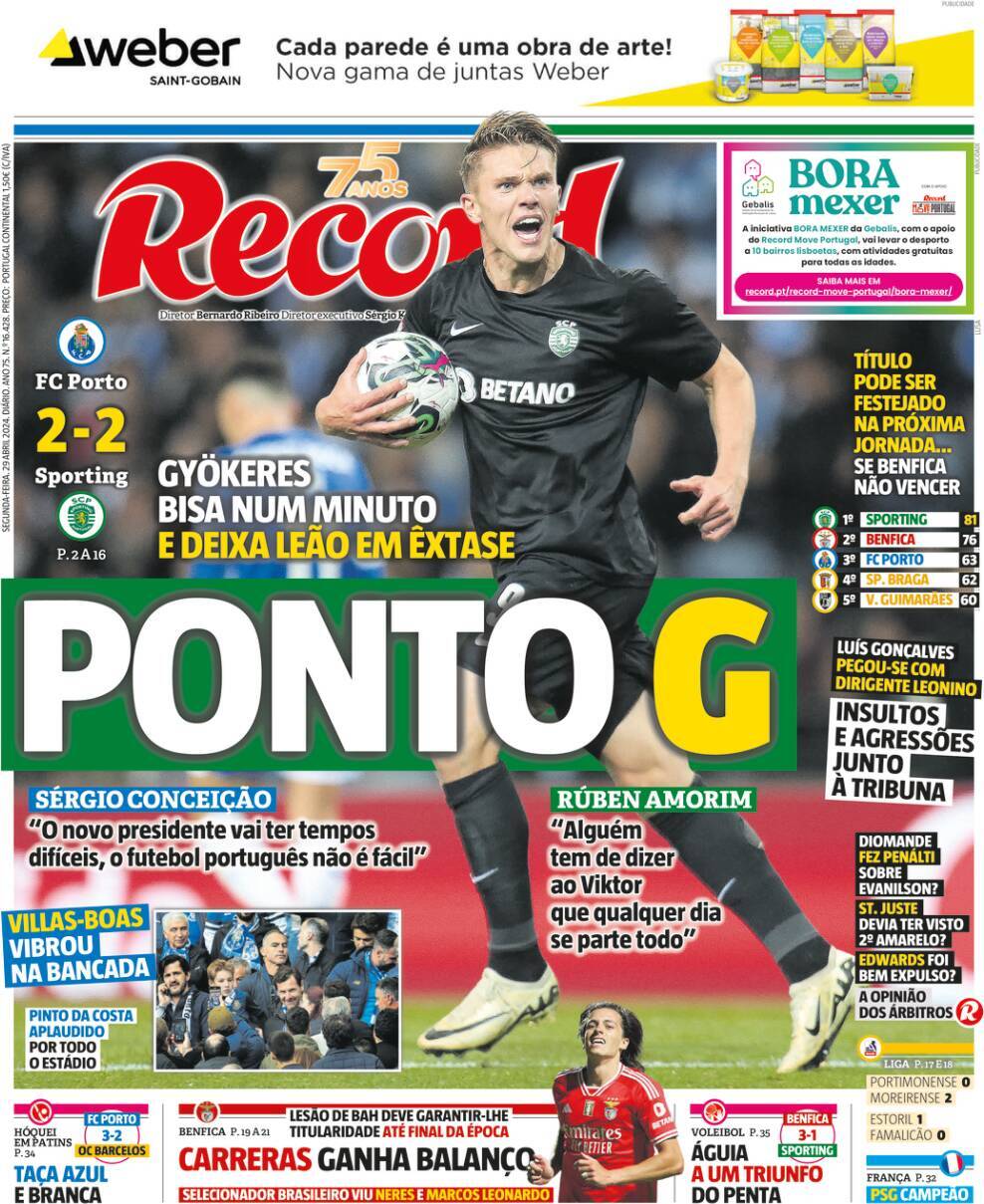 Record: Capa da Edi&ccedil;&atilde;o de segunda-feira, 29 de abril 2024