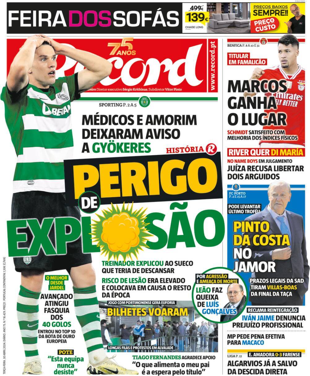Record: Capa da Edi&ccedil;&atilde;o de ter&ccedil;a-feira, 30 de abril 2024