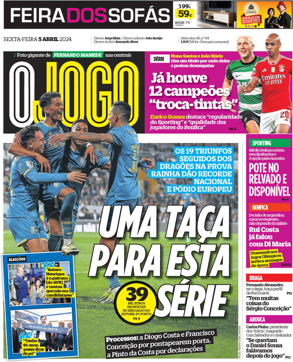 O Jogo: Capa da Edi&ccedil;&atilde;o de sexta-feira, 05 de abril 2024