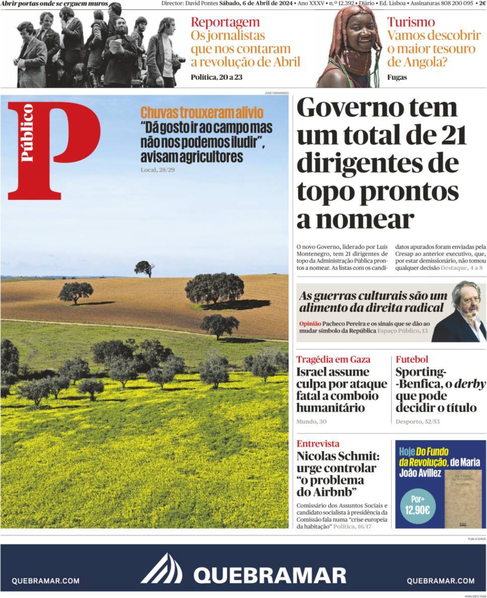 P&uacute;blico: Capa da Edi&ccedil;&atilde;o de s&aacute;bado, 06 de abril 2024