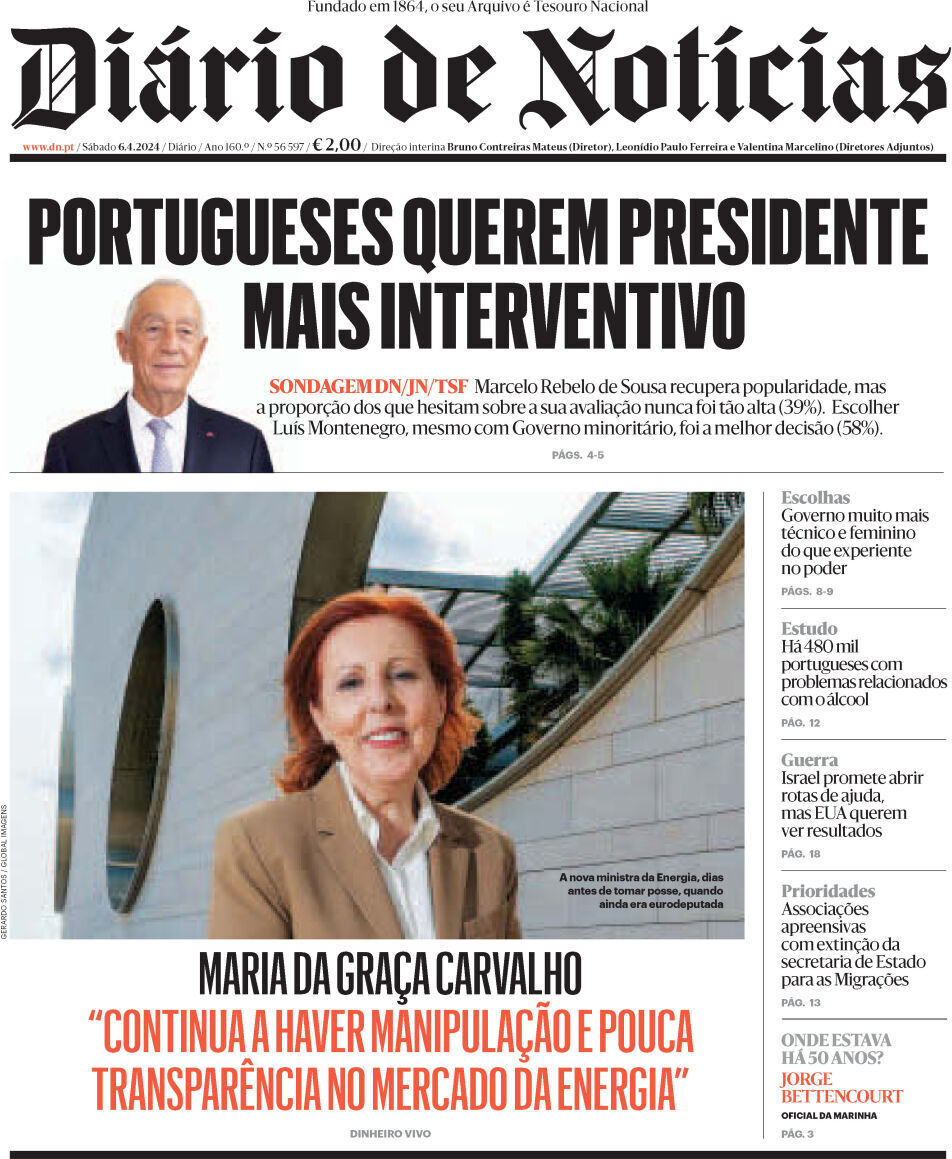 Di&aacute;rio de Not&iacute;cias: Capa da Edi&ccedil;&atilde;o de s&aacute;bado, 06 de abril 2024