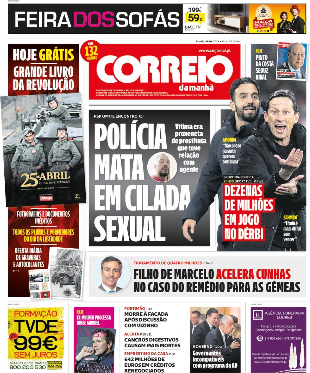 Correio da Manh&atilde;: Capa da Edi&ccedil;&atilde;o de s&aacute;bado, 06 de abril 2024