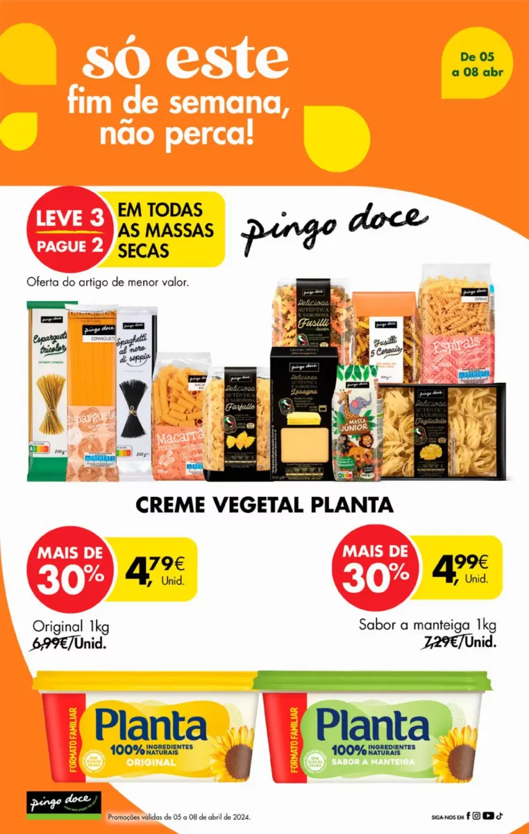 Antevis&atilde;o Folheto Pingo Doce fim-de-semana (5 a 8 abril)