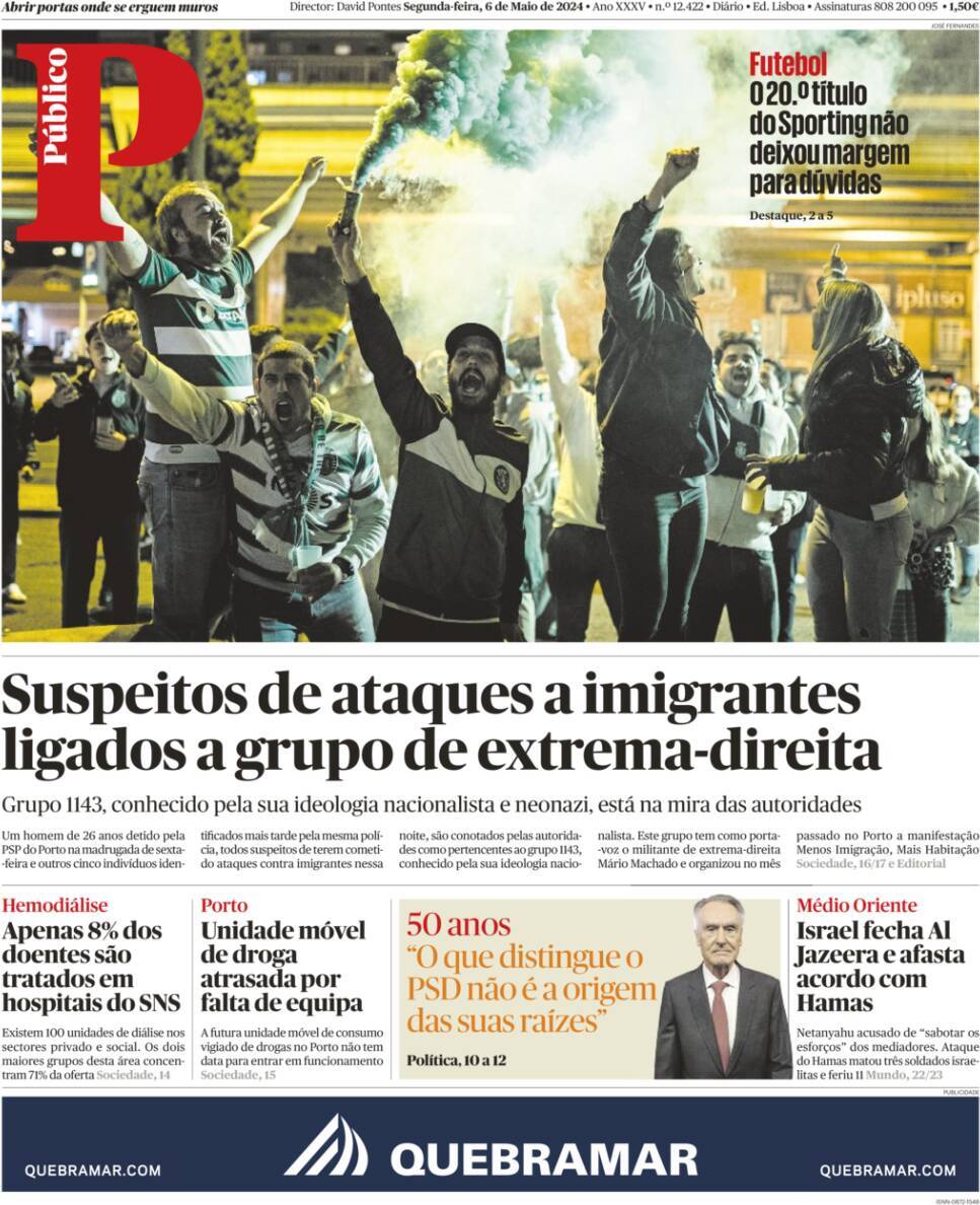 Record: Capa da Edi&ccedil;&atilde;o de segunda-feira, 06 de maio 2024