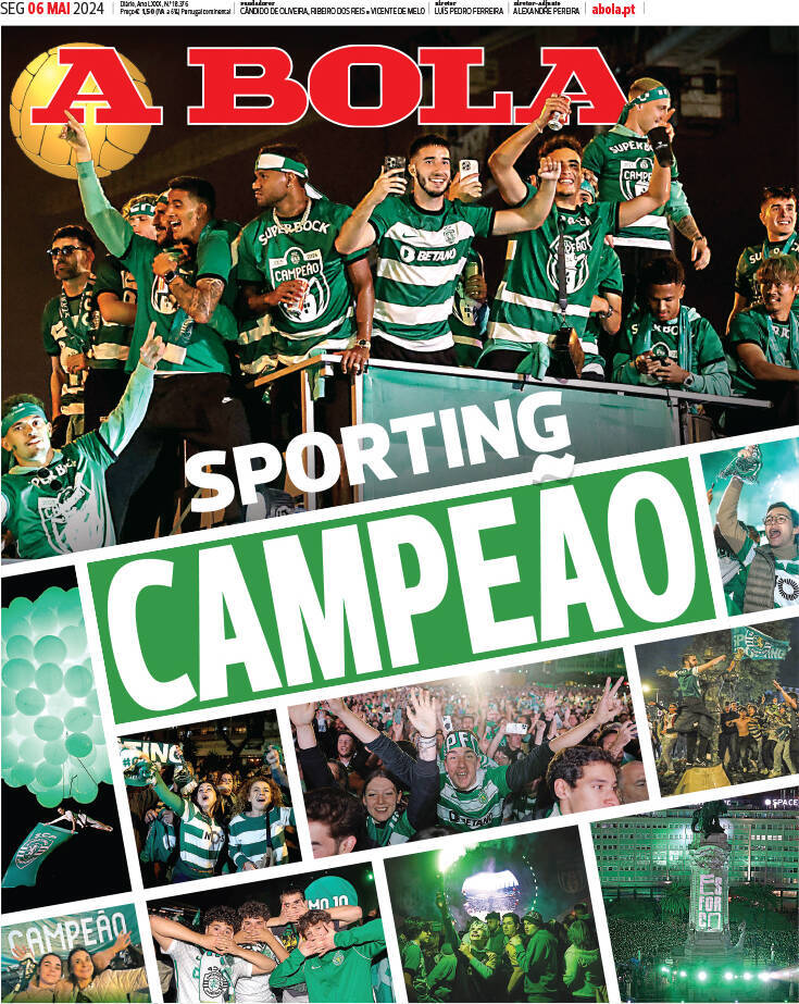 A Bola: Capa da Edi&ccedil;&atilde;o de segunda-feira, 06 de maio 2024