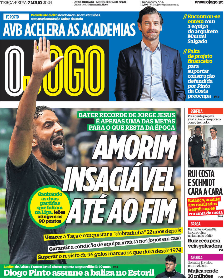 O Jogo: Capa da Edi&ccedil;&atilde;o de ter&ccedil;a-feira, 07 de maio 2024