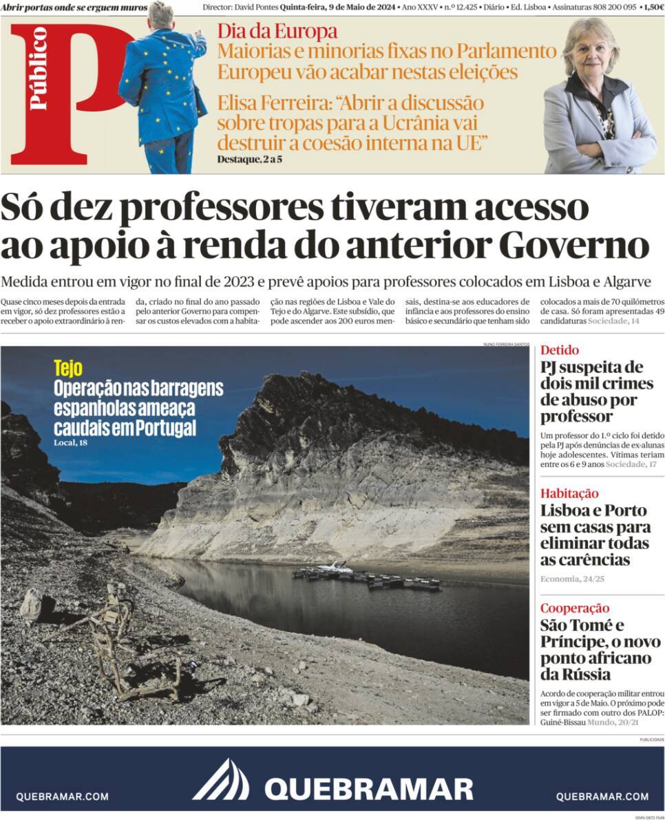 P&uacute;blico: Capa da Edi&ccedil;&atilde;o de quinta-feira, 09 de maio 2024