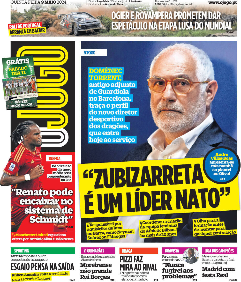 O Jogo: Capa da Edi&ccedil;&atilde;o de quinta-feira, 09 de maio 2024