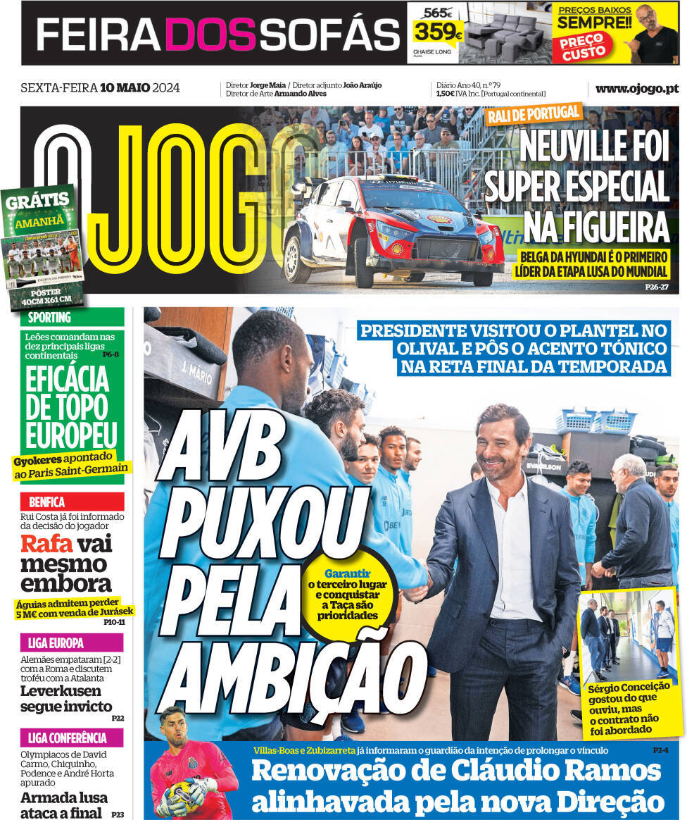 O Jogo: Capa da Edi&ccedil;&atilde;o de sexta-feira, 10 de maio 2024