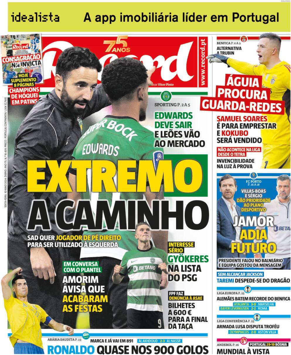Record: Capa da Edi&ccedil;&atilde;o de sexta-feira, 10 de maio 2024