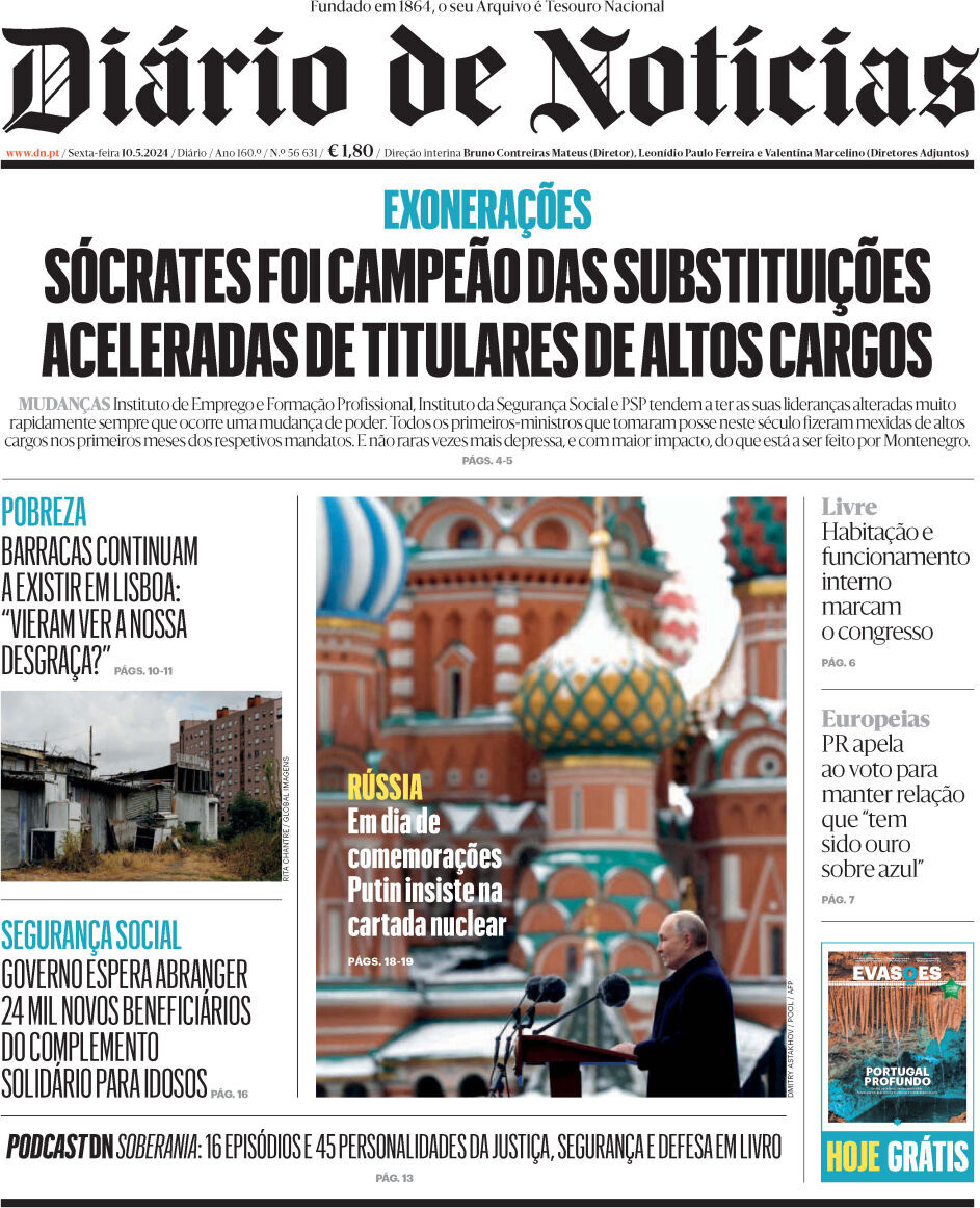 Di&aacute;rio de Not&iacute;cias: Capa da Edi&ccedil;&atilde;o de sexta-feira, 10 de maio 2024