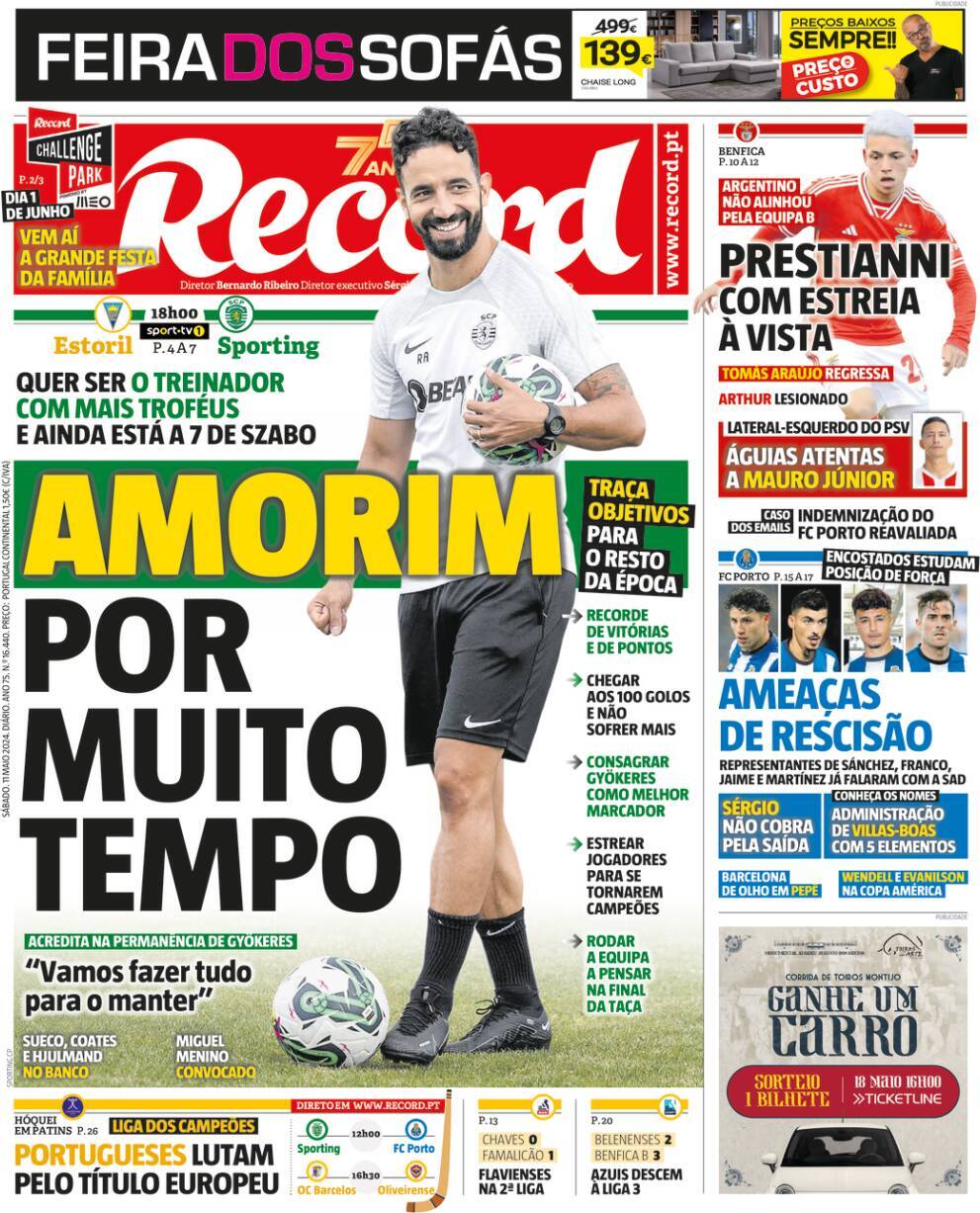 Record: Capa da Edi&ccedil;&atilde;o de s&aacute;bado, 11 de maio 2024