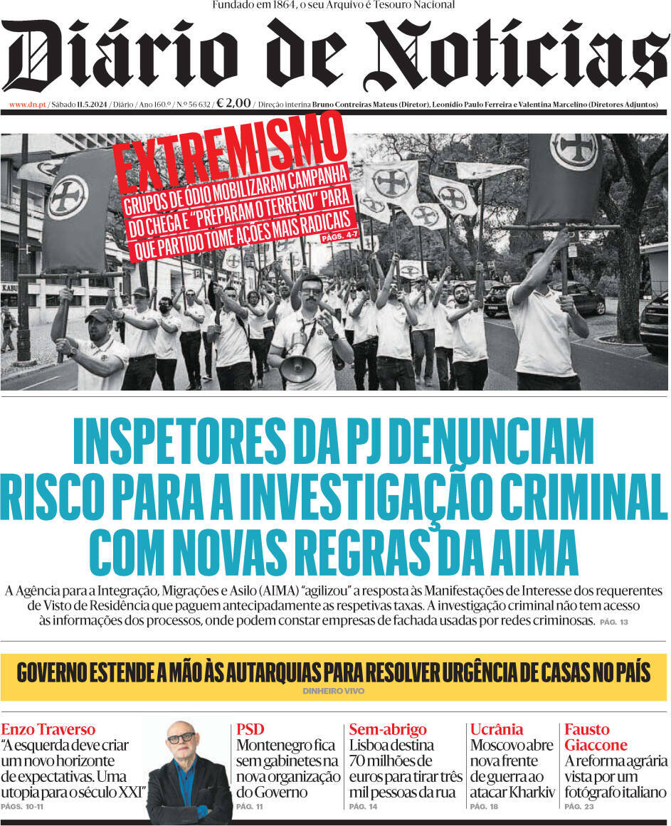 Di&aacute;rio de Not&iacute;cias: Capa da Edi&ccedil;&atilde;o de s&aacute;bado, 11 de maio 2024