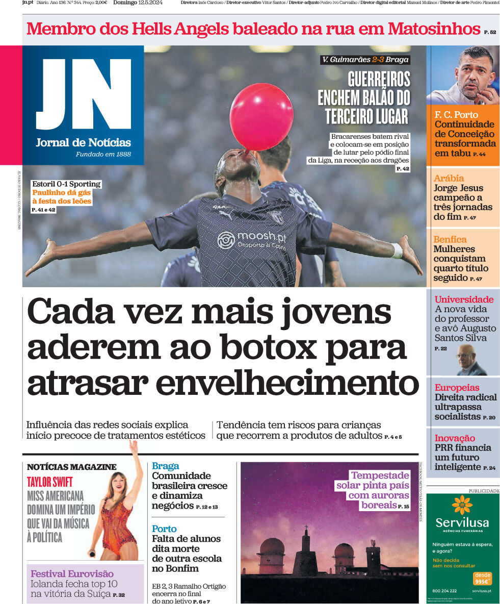 Jornal de Not&iacute;cias: Capa da Edi&ccedil;&atilde;o de domingo, 12 de maio 2024