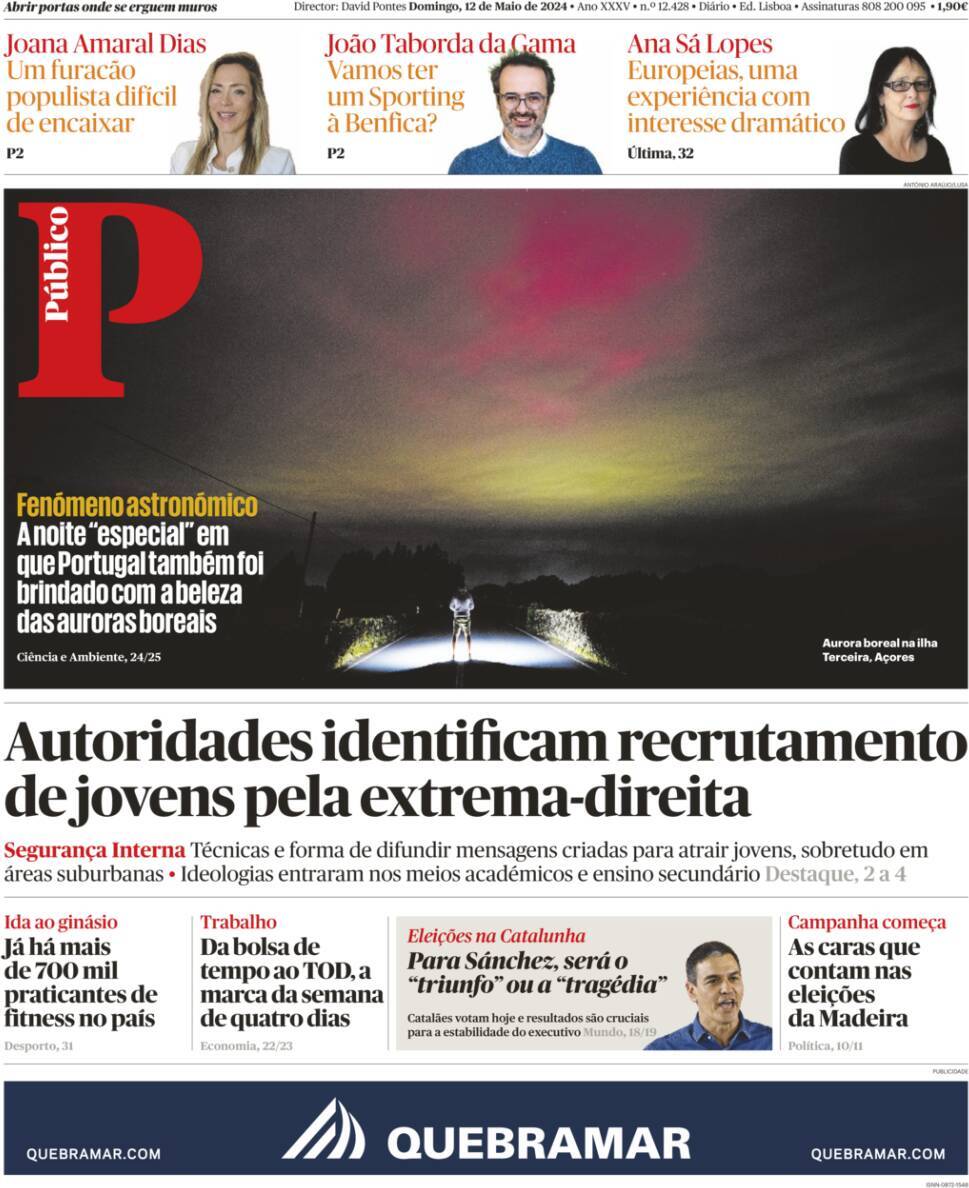 P&uacute;blico: Capa da Edi&ccedil;&atilde;o de domingo, 12 de maio 2024