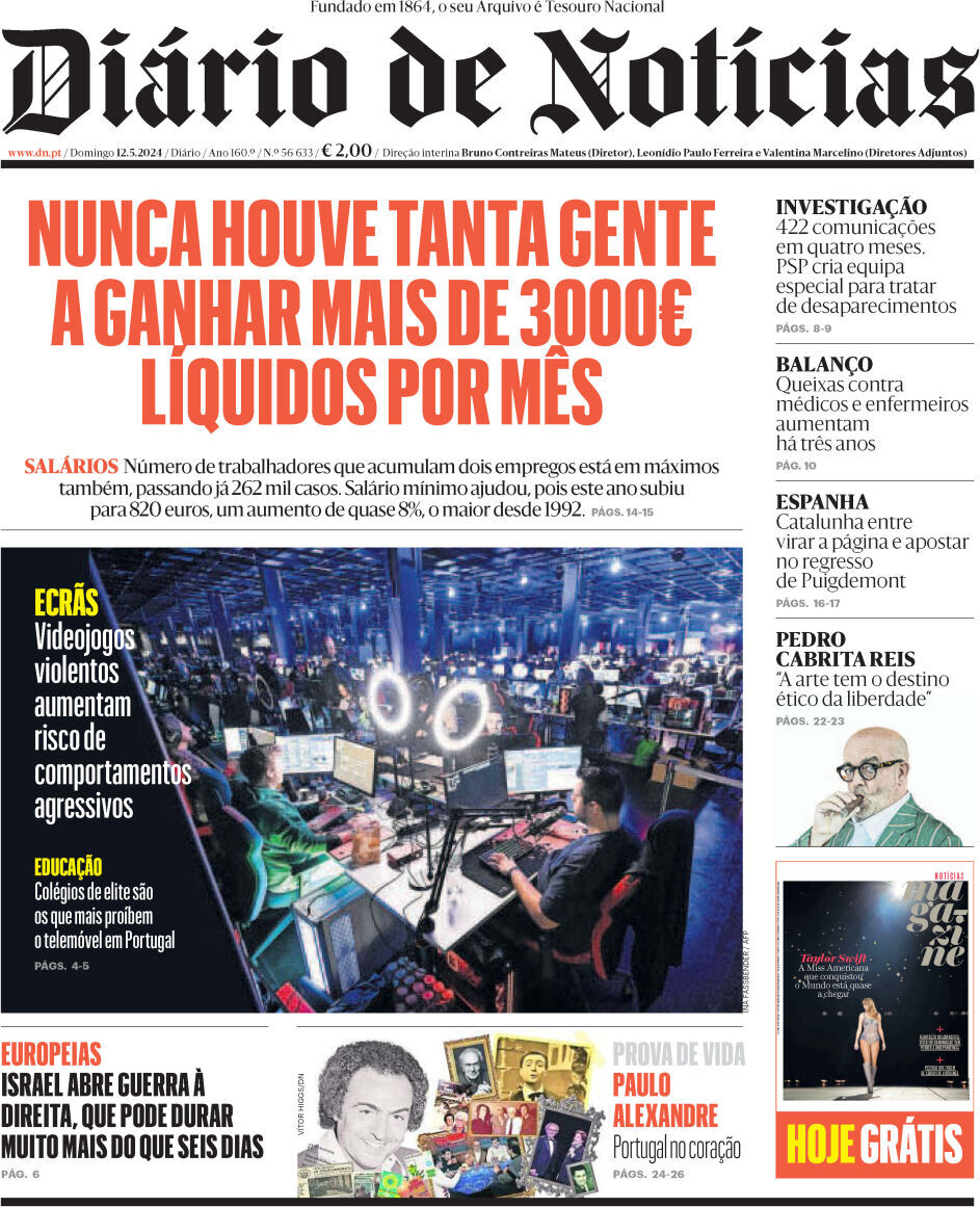 Di&aacute;rio de Not&iacute;cias: Capa da Edi&ccedil;&atilde;o de domingo, 12 de maio 2024