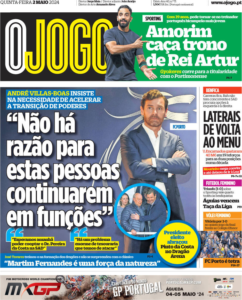 O Jogo: Capa da Edi&ccedil;&atilde;o de quinta-feira, 02 de maio 2024