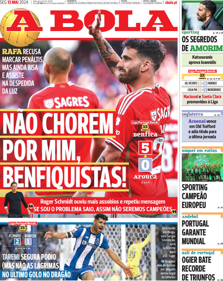 Correio da Manh&atilde;: Capa da Edi&ccedil;&atilde;o de segunda-feira, 13 de maio 2024