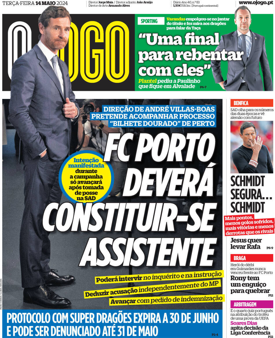 O Jogo: Capa da Edi&ccedil;&atilde;o de ter&ccedil;a-feira, 14 de maio 2024