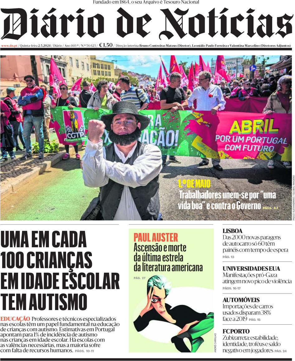 Di&aacute;rio de Not&iacute;cias: Capa da Edi&ccedil;&atilde;o de quinta-feira, 02 de maio 2024