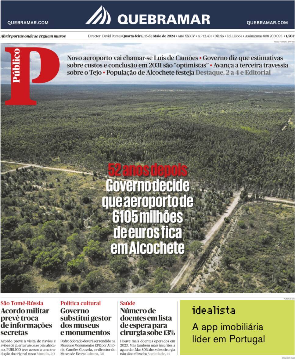 Record: Capa da Edi&ccedil;&atilde;o de quarta-feira, 15 de maio 2024