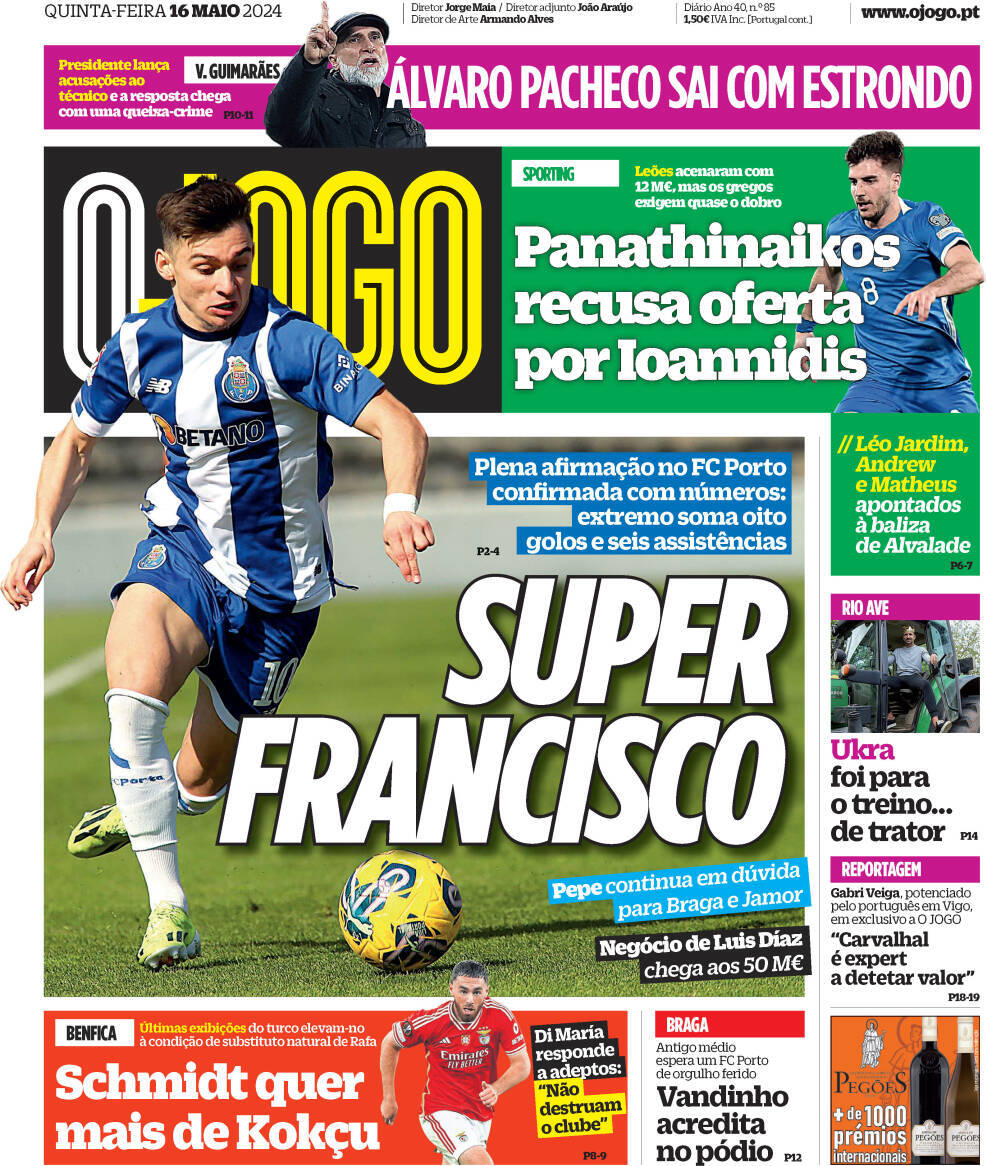 O Jogo: Capa da Edi&ccedil;&atilde;o de quinta-feira, 16 de maio 2024