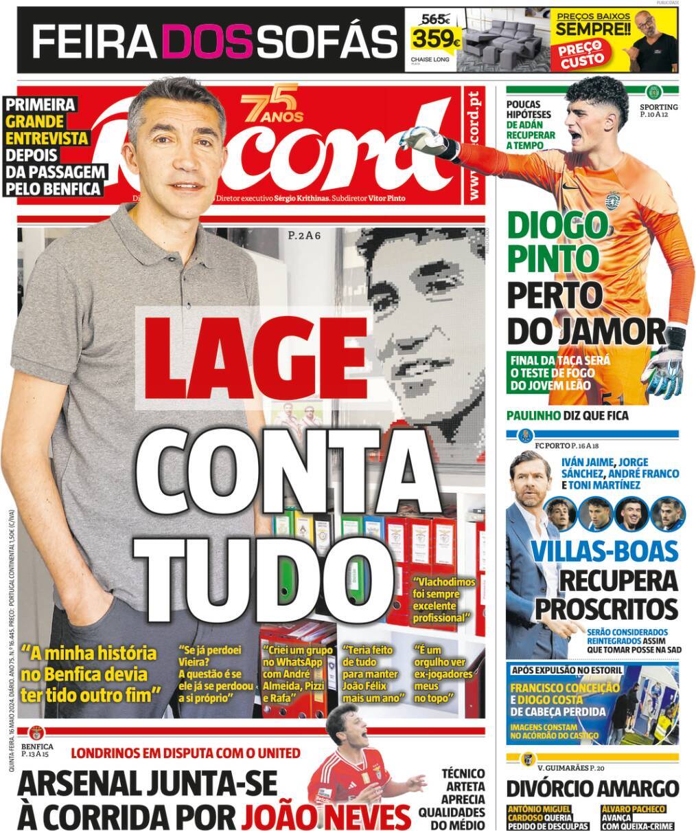 Record: Capa da Edi&ccedil;&atilde;o de quinta-feira, 16 de maio 2024