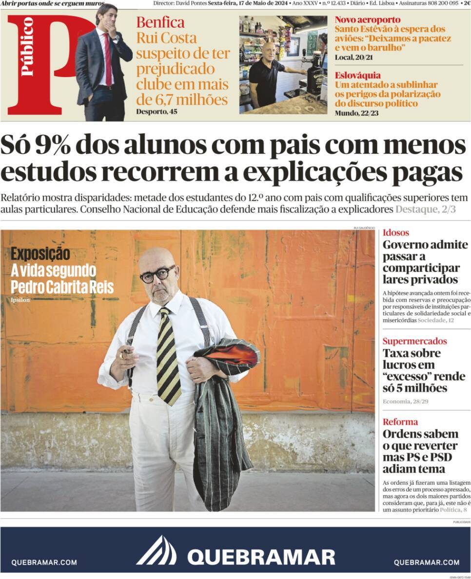 P&uacute;blico: Capa da Edi&ccedil;&atilde;o de sexta-feira, 17 de maio 2024