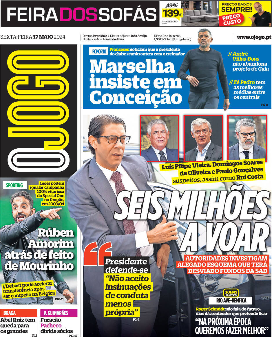O Jogo: Capa da Edi&ccedil;&atilde;o de sexta-feira, 17 de maio 2024