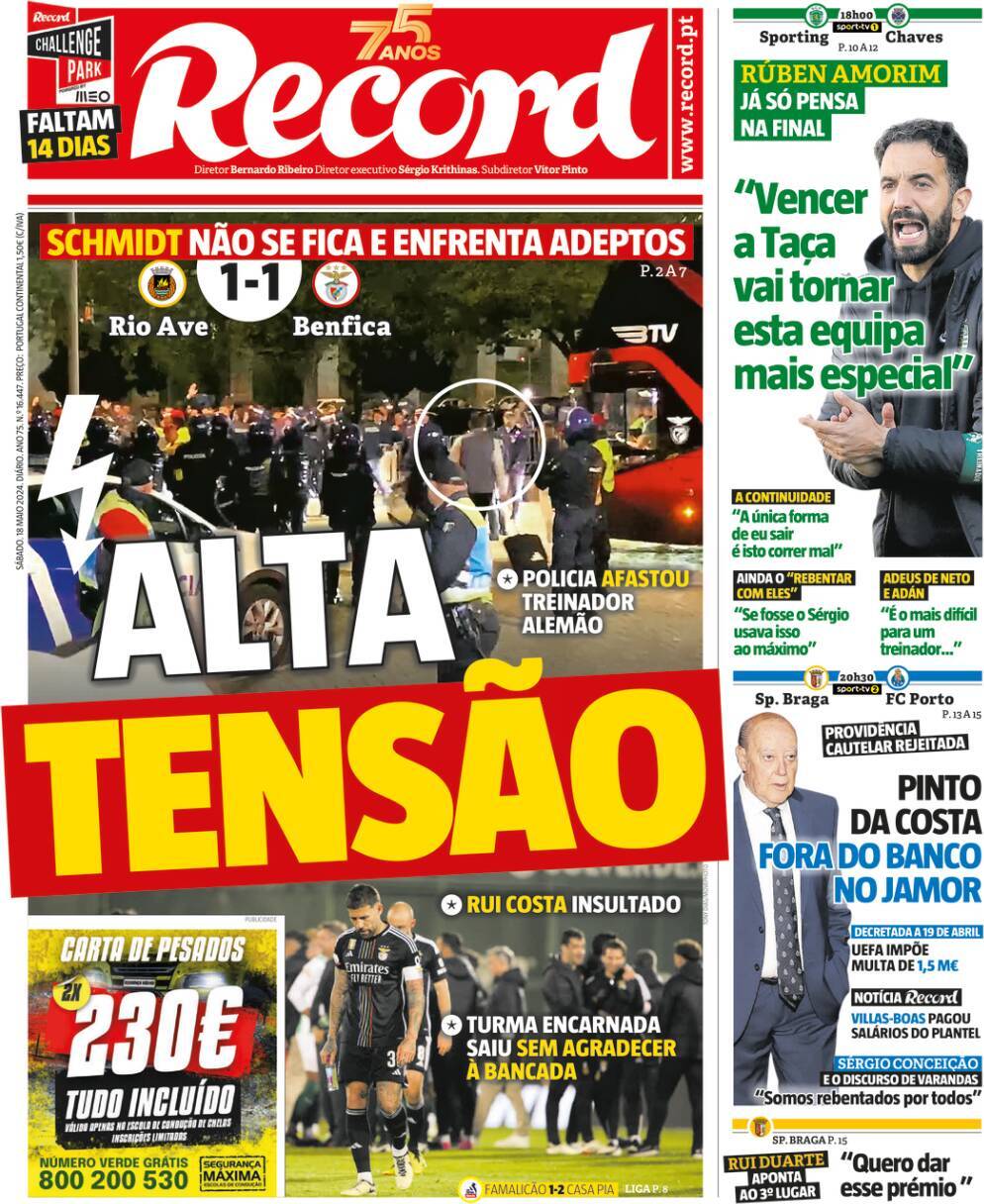 Record: Capa da Edi&ccedil;&atilde;o de s&aacute;bado, 18 de maio 2024