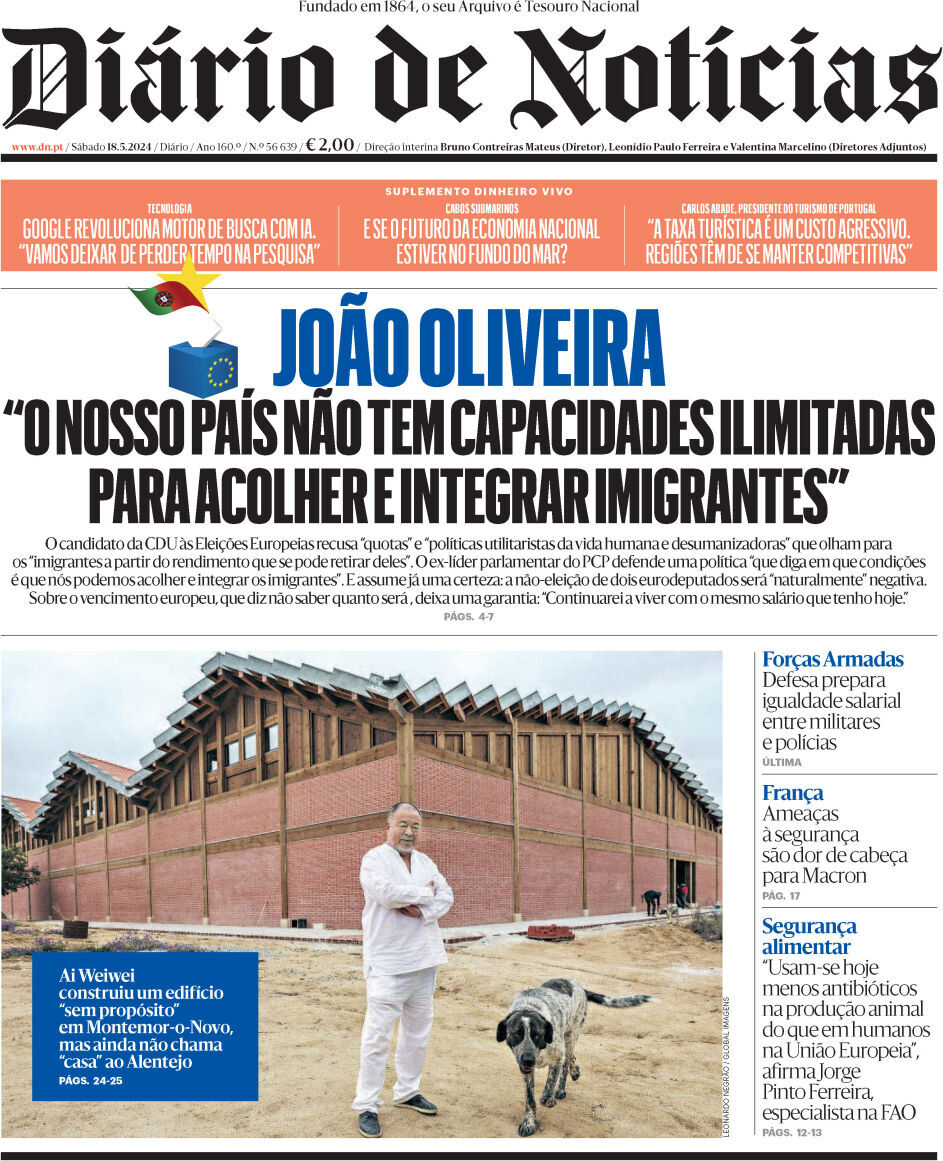 Di&aacute;rio de Not&iacute;cias: Capa da Edi&ccedil;&atilde;o de s&aacute;bado, 18 de maio 2024