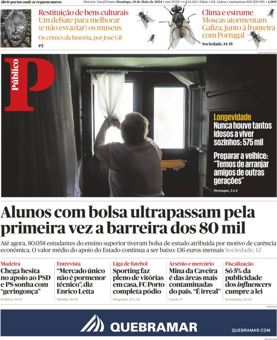 P&uacute;blico: Capa da Edi&ccedil;&atilde;o de domingo, 19 de maio 2024