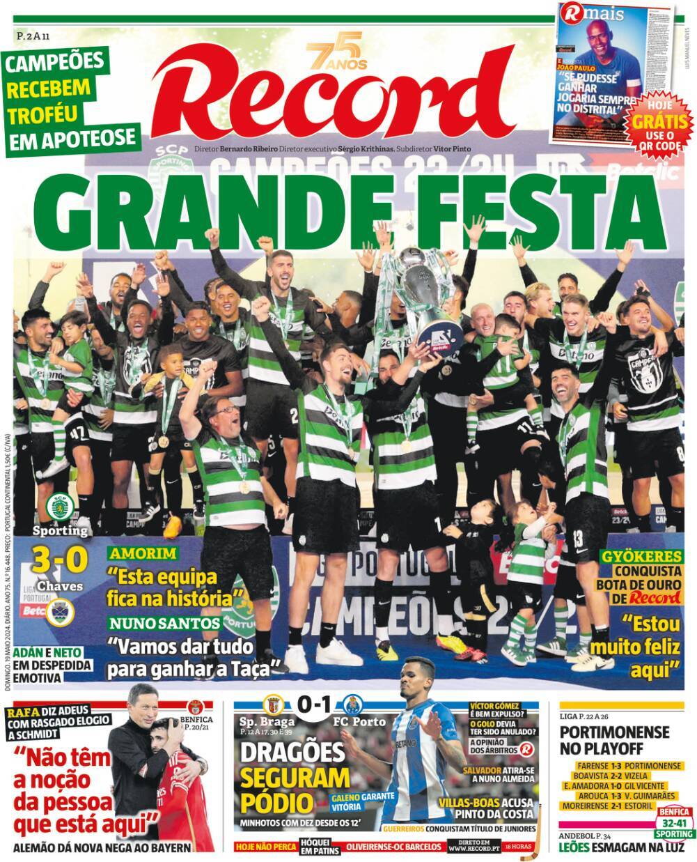 Record: Capa da Edi&ccedil;&atilde;o de domingo, 19 de maio 2024