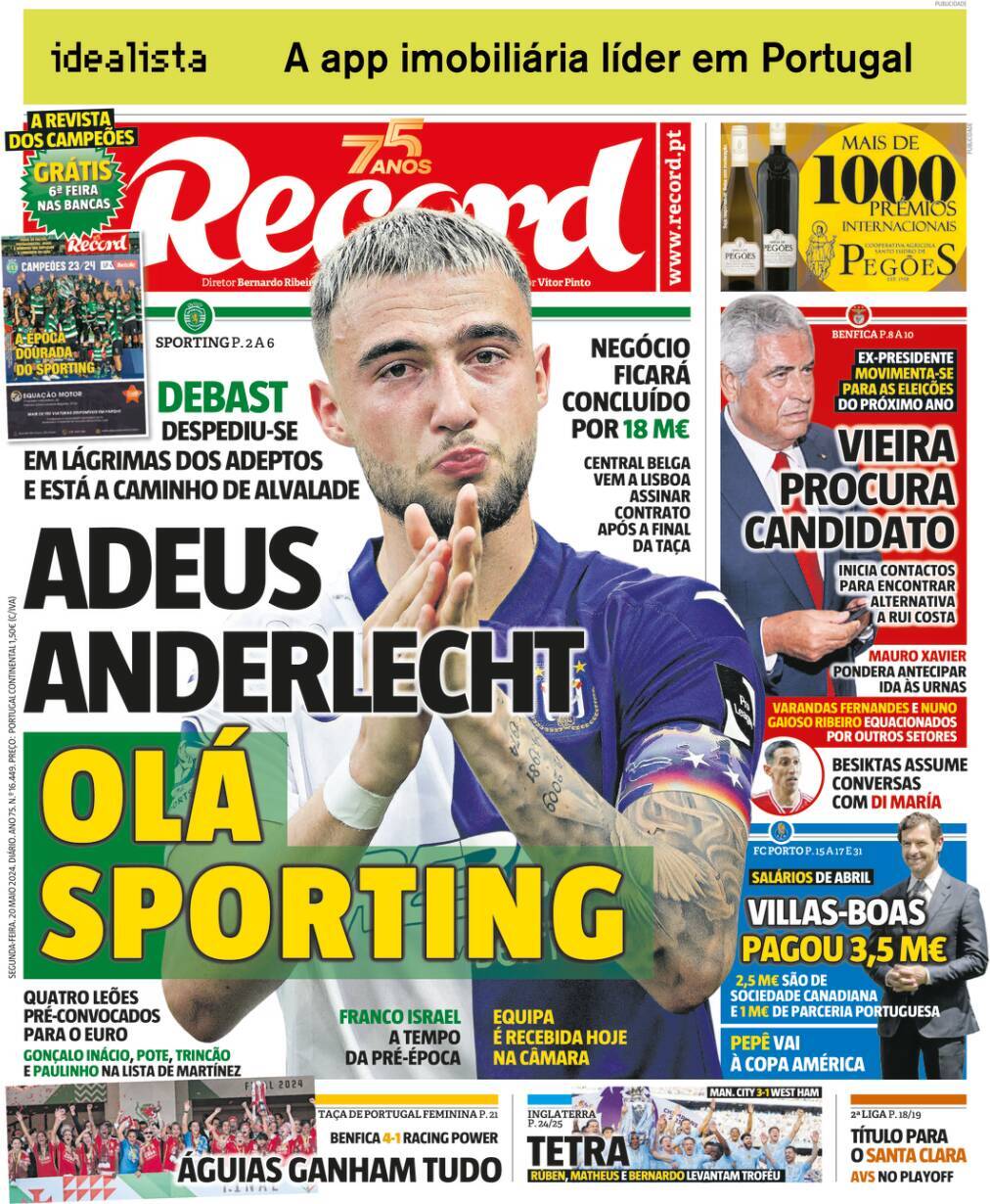 Record: Capa da Edi&ccedil;&atilde;o de segunda-feira, 20 de maio 2024