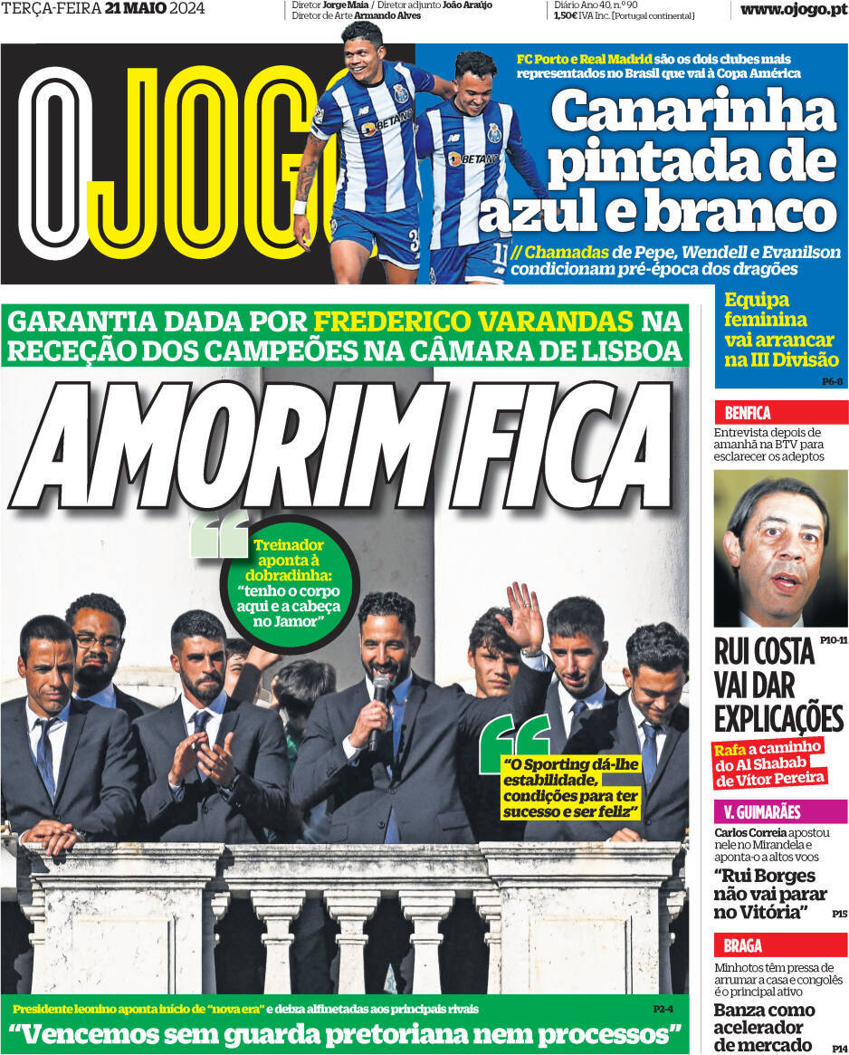 O Jogo: Capa da Edi&ccedil;&atilde;o de ter&ccedil;a-feira, 21 de maio 2024