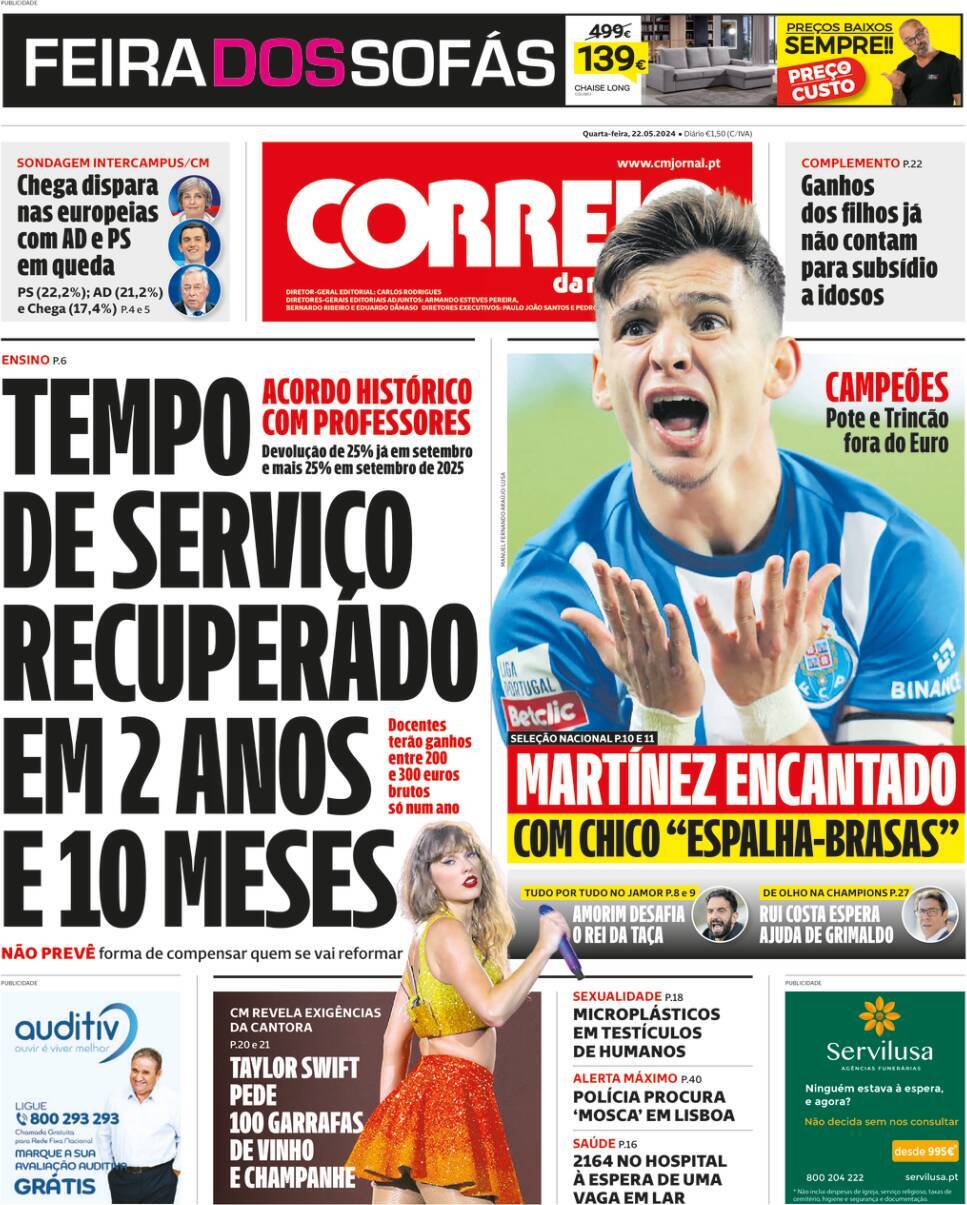 O Jogo: Capa da Edi&ccedil;&atilde;o de quarta-feira, 22 de maio 2024