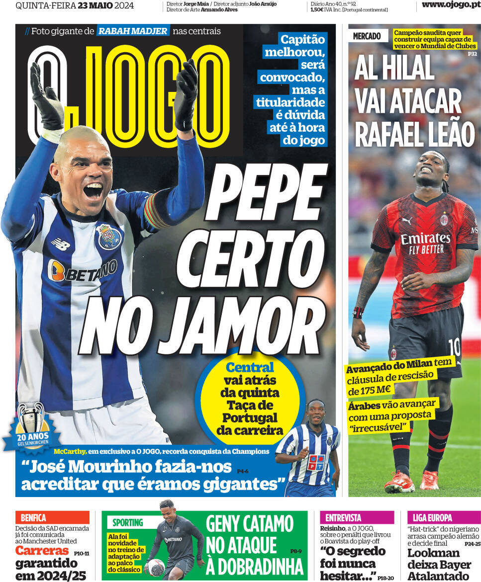 Correio da Manh&atilde;: Capa da Edi&ccedil;&atilde;o de quinta-feira, 23 de maio 2024