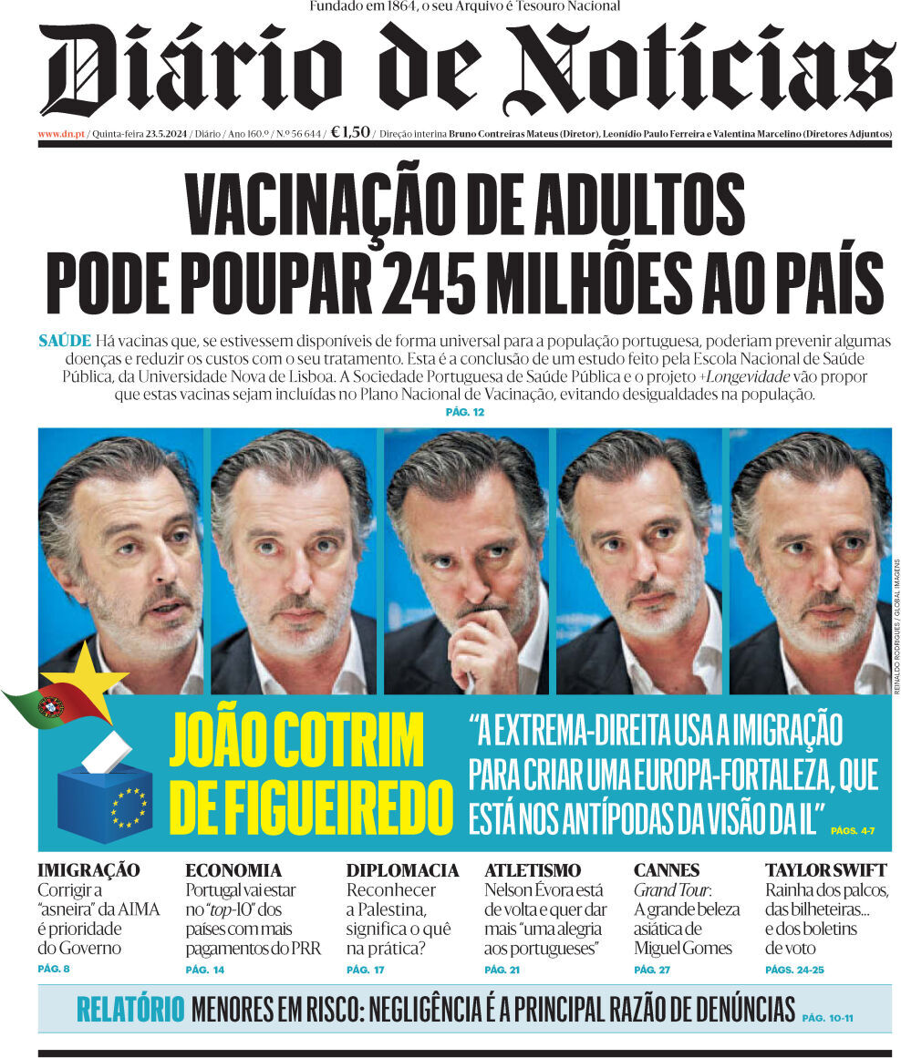 Di&aacute;rio de Not&iacute;cias: Capa da Edi&ccedil;&atilde;o de quinta-feira, 23 de maio 2024