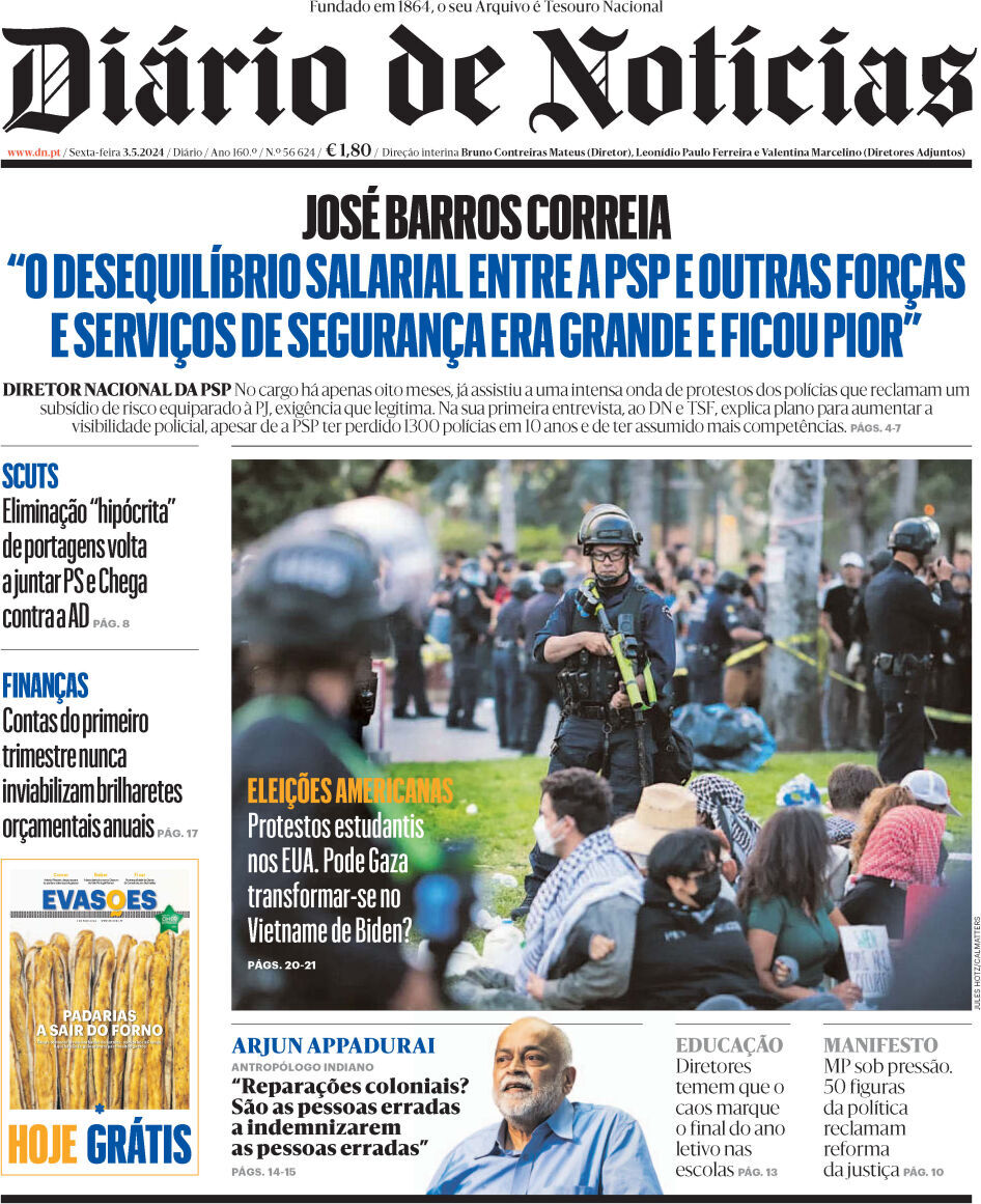 Di&aacute;rio de Not&iacute;cias: Capa da Edi&ccedil;&atilde;o de sexta-feira, 03 de maio 2024