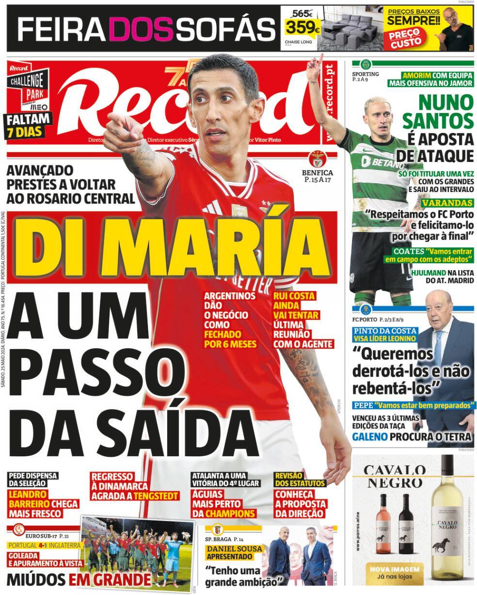 Jornal de Not&iacute;cias: Capa da Edi&ccedil;&atilde;o de s&aacute;bado, 25 de maio 2024