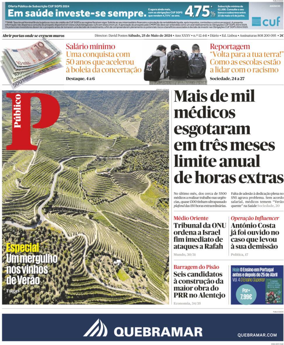 P&uacute;blico: Capa da Edi&ccedil;&atilde;o de s&aacute;bado, 25 de maio 2024