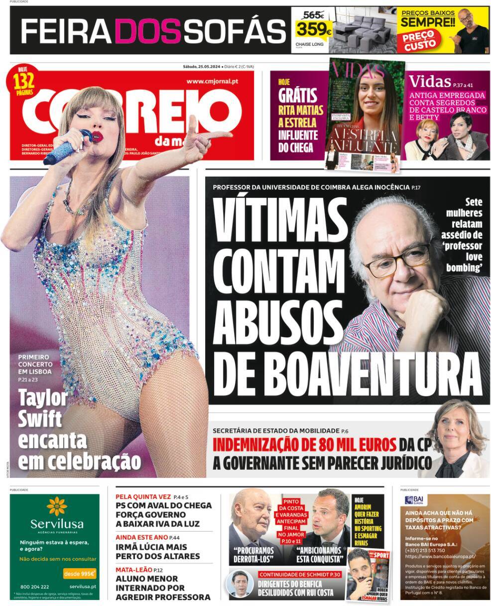A Bola: Capa da Edi&ccedil;&atilde;o de s&aacute;bado, 25 de maio 2024