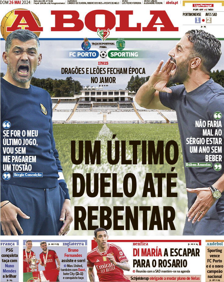 A Bola: Capa da Edi&ccedil;&atilde;o de domingo, 26 de maio 2024