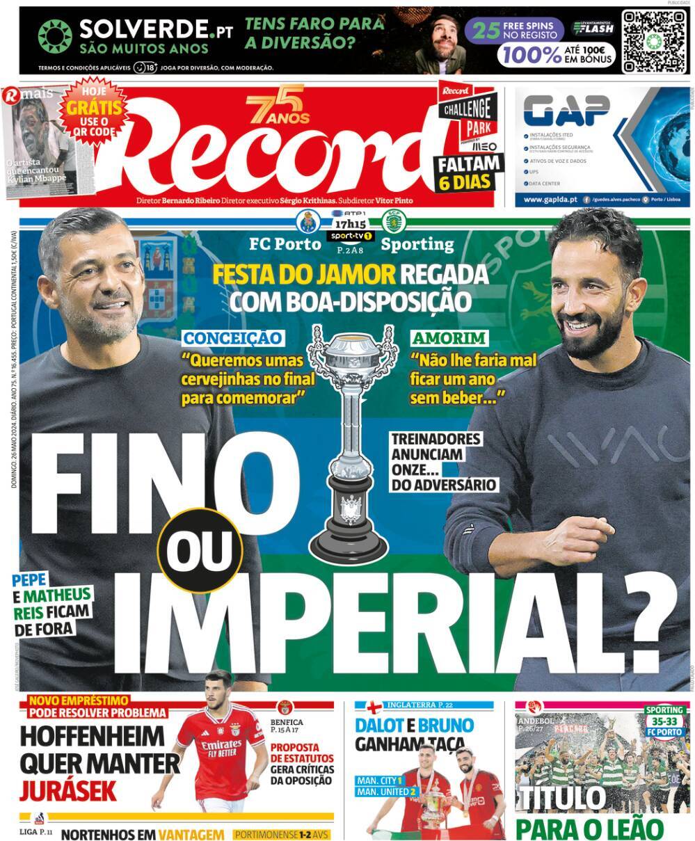 Record: Capa da Edi&ccedil;&atilde;o de domingo, 26 de maio 2024