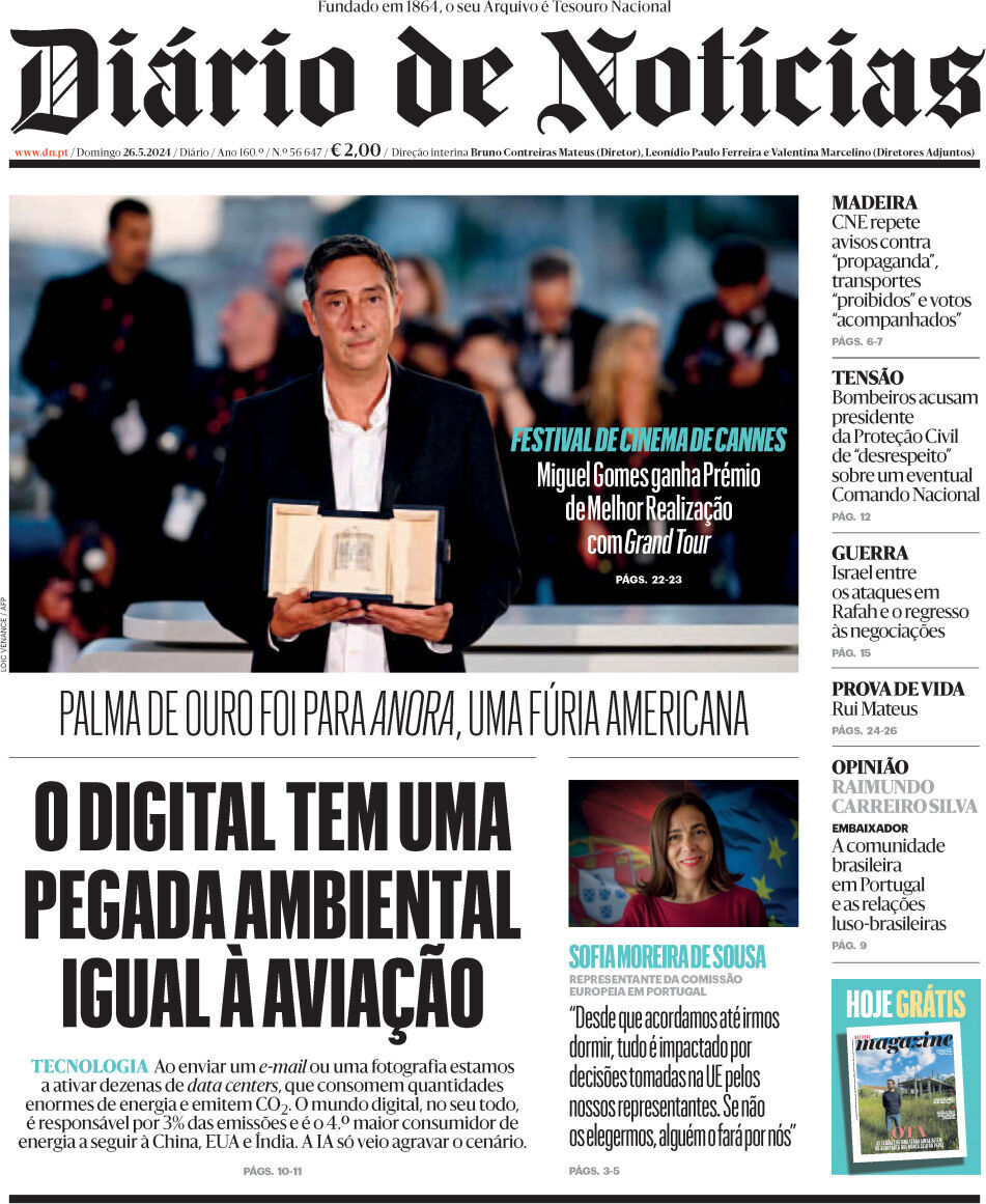 Di&aacute;rio de Not&iacute;cias: Capa da Edi&ccedil;&atilde;o de domingo, 26 de maio 2024