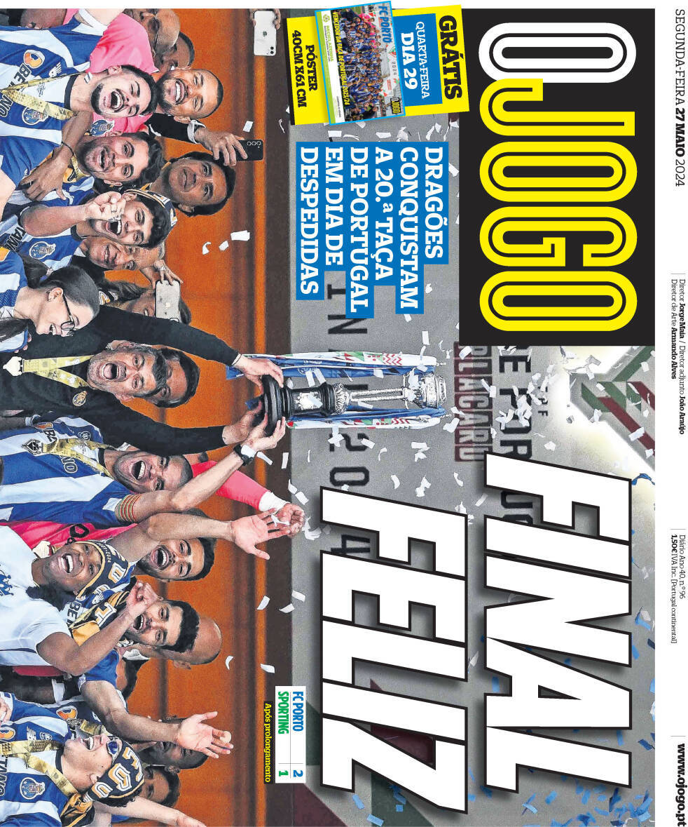 O Jogo: Capa da Edi&ccedil;&atilde;o de segunda-feira, 27 de maio 2024