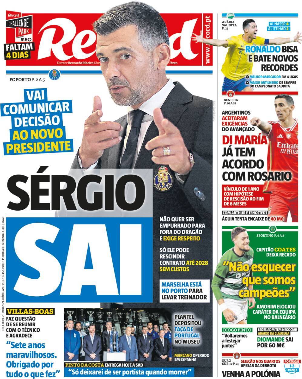 Record: Capa da Edi&ccedil;&atilde;o de ter&ccedil;a-feira, 28 de maio 2024